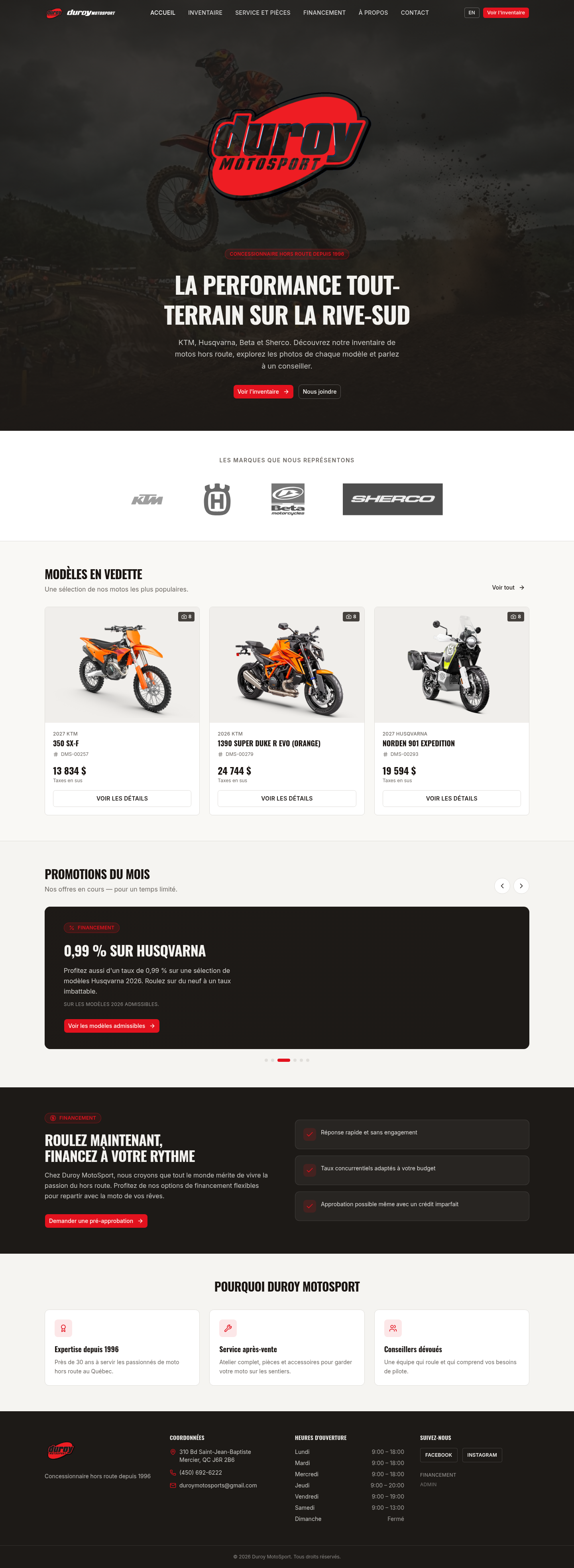 Duroy MotoSport website designed and built by Webugo